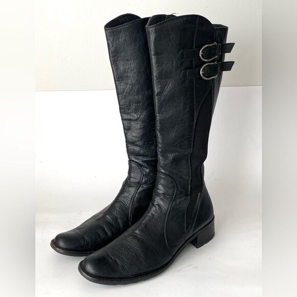 Paul Green Black Leather Heeled Tall Munchen Boots UK 7 (US 9.5) Victorian Prepp - Picture 1 of 12
